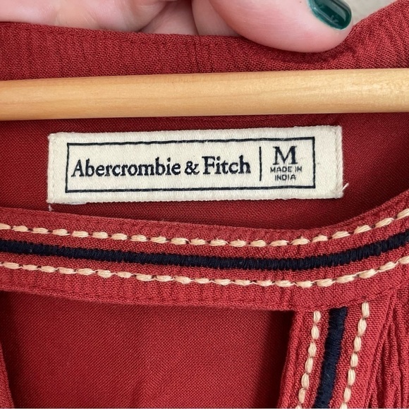 Abercrombie & Fitch | Embroidered Floral Boho Swing dress in Rust, Size M - Picture 4 of 16